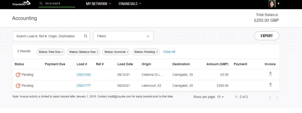 coyotego for shipper chapter 3 visibility on your financials - step 2 - coyote logistics